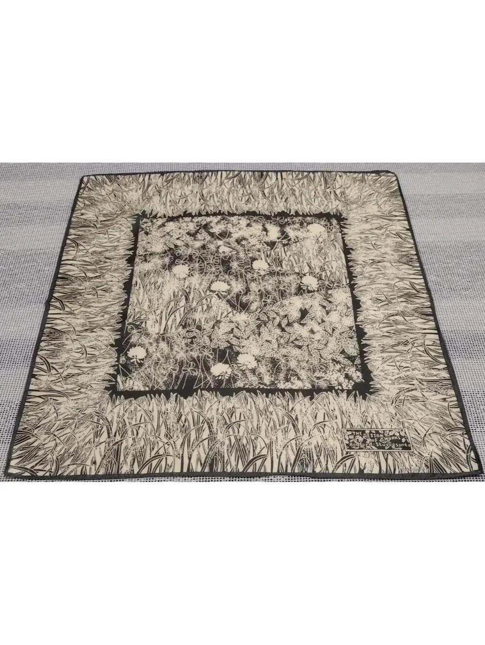 Vintage Scarf Bedford Stuyvesant WHEAT VICTORIAN EDWARDIAN Gray Tan Satin Poly